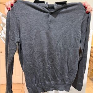 Isaia Charcoal Gray Cashmere Silk Polo Sweater Men’s